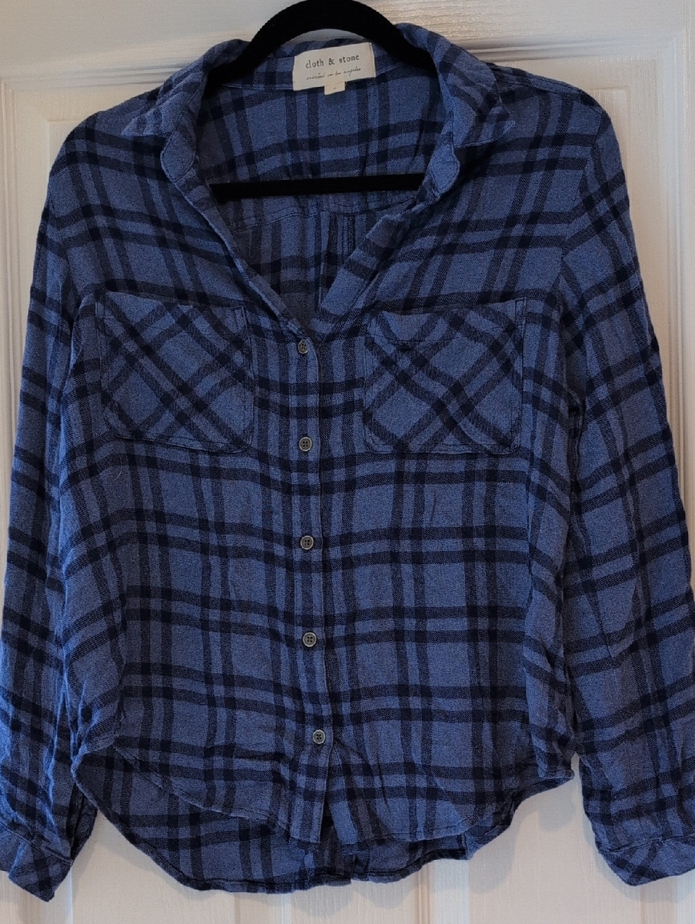 cloth & stone Blue and Black Plaid Button-Down Shirt